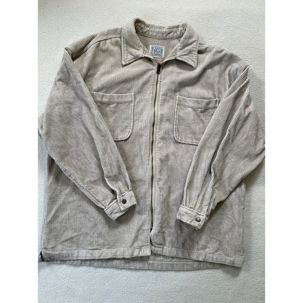 Vintage 90s Canyon River Blues Mens Large Zip Shirt Jacket Tan Corduroy Pockets